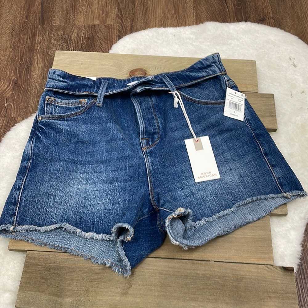 Good American NWT The Cut-Off Fold Over Waist Shorts - Picture 3 of 8